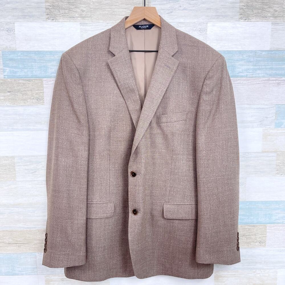 Jos A Bank Travelers Wool Tailored Fit Sport Coat Brown Mens 46L